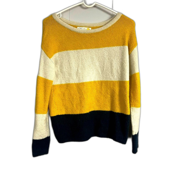 C&C California Yellow/White/Navy Striped Wool Blend Sweater Size XS - Picture 1 of 6